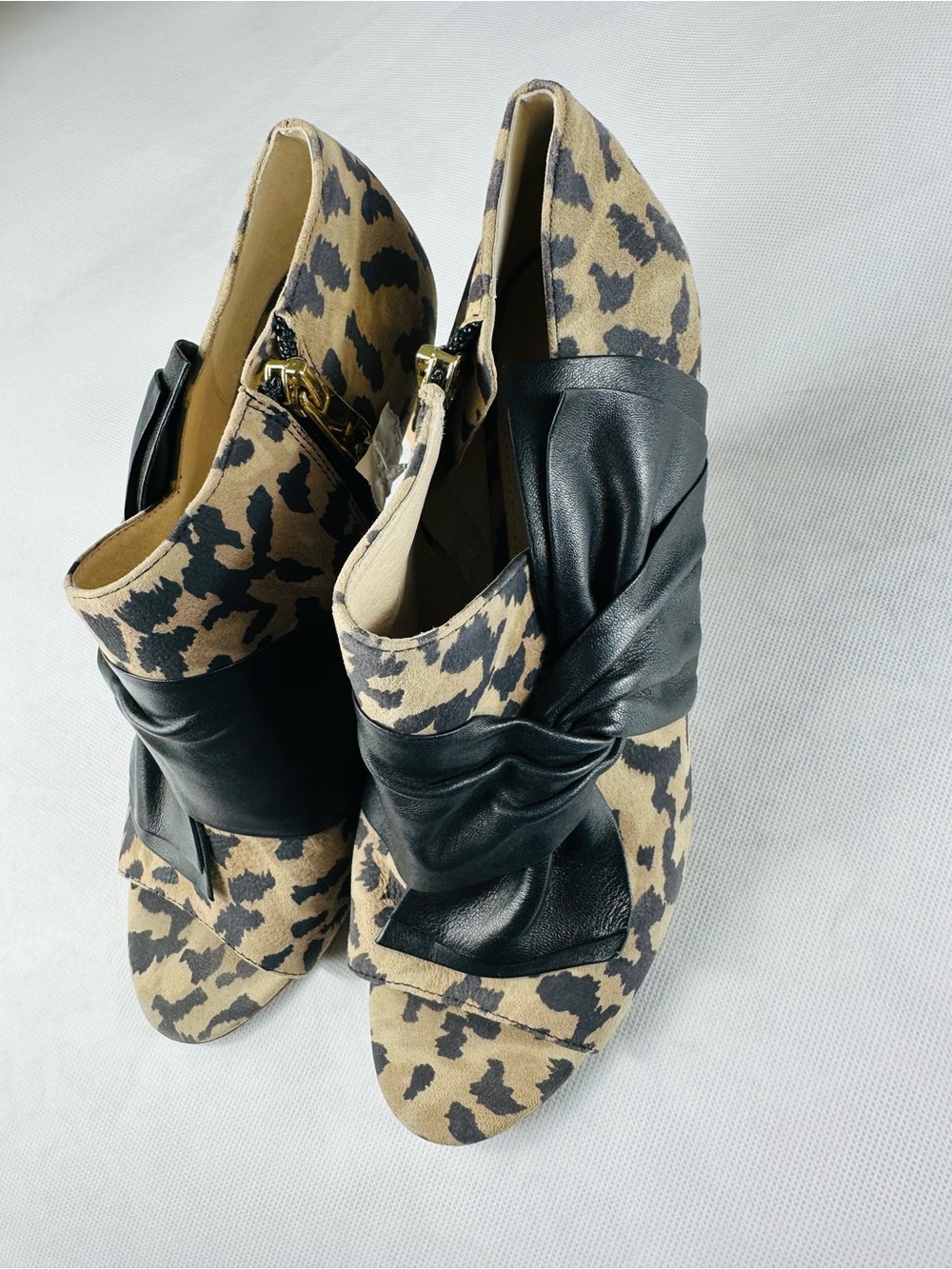 Leopard Print Peep-Toe Heels with Black Bow Accent - Picture 14 of 15